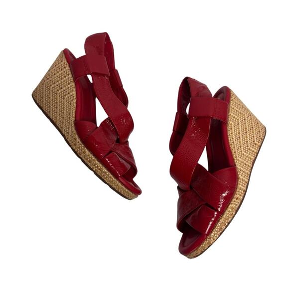 COLE HAAN RED PATENT LEATHER ESPADRILLE PLATFORM WEDGE WOMEN SIZE 6.5 - Picture 1 of 6